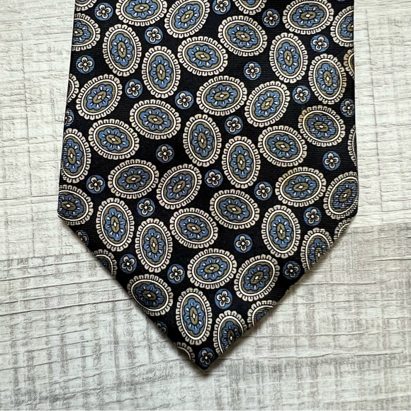 VINTAGE CHRISTIAN DIOR Elegant Blue Patterned Tie Paisley Floral - Picture 3 of 9